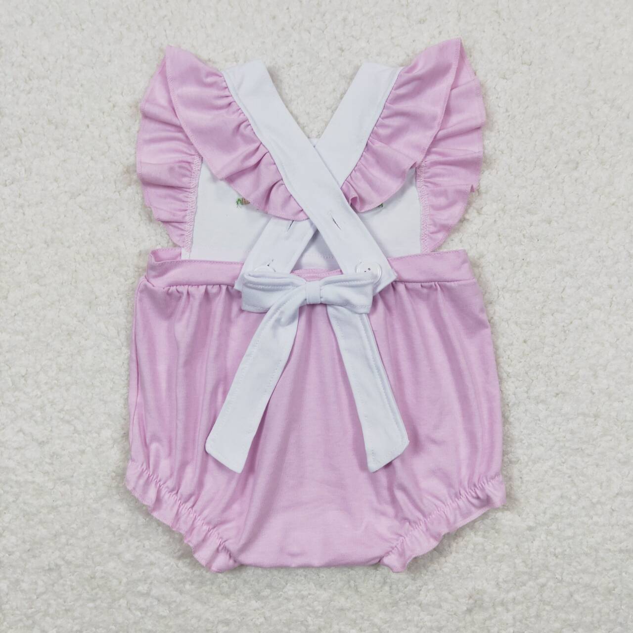 SR0620 Easter three rabbit hot pink flutter sleeve girls romper