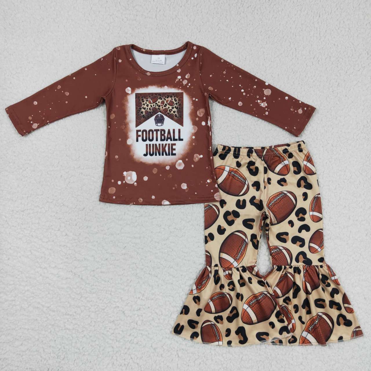 GLP0722 Football junkie brown long sleeve leopard pants girls set