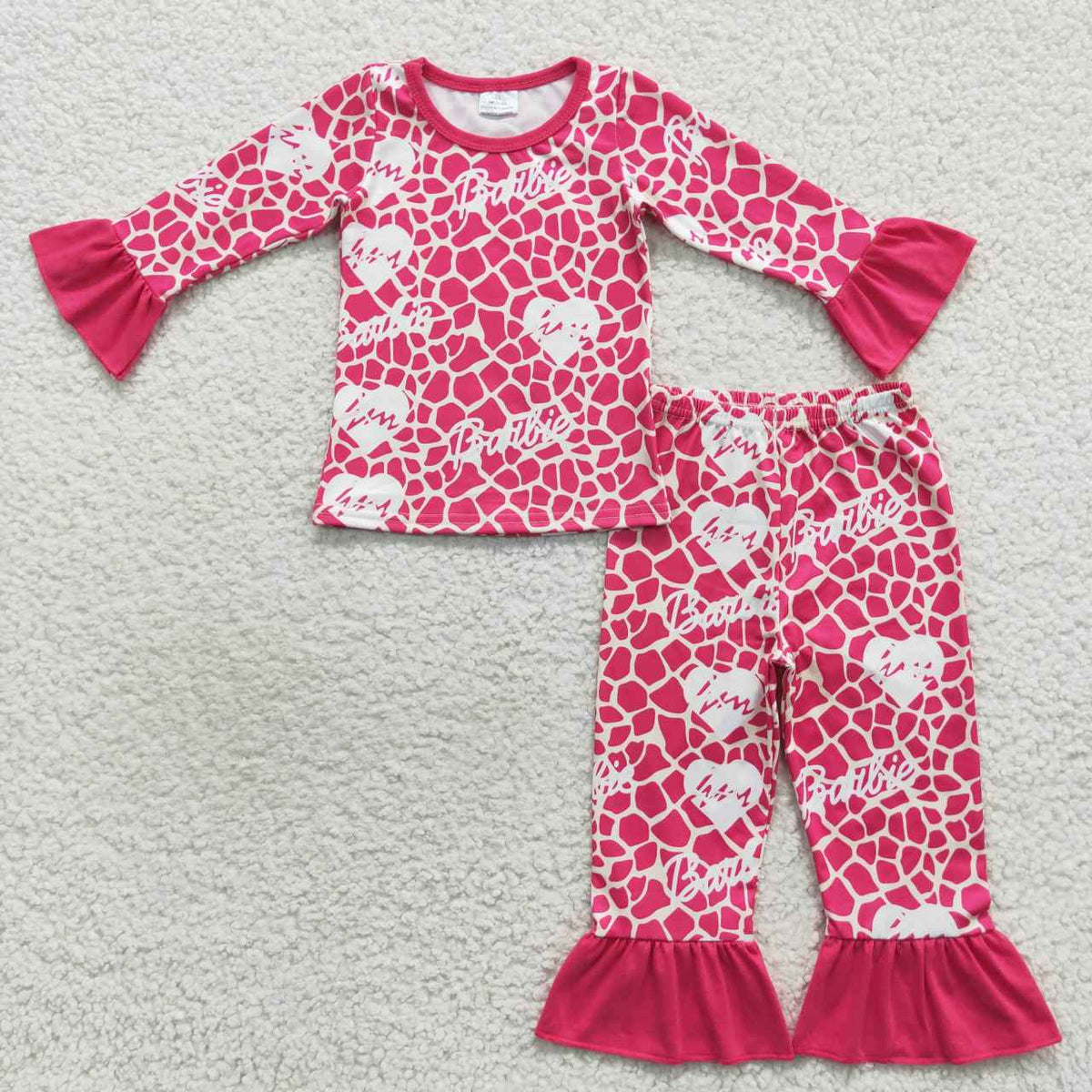 GLP0653 BA hot pink leopard long sleeve pants girls pajamas kids clothes