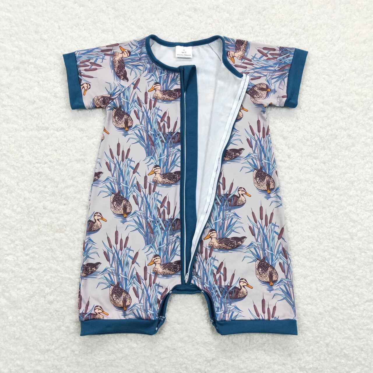 SR0802 Hunting Mallard Blue Short Sleeve Boys Romper