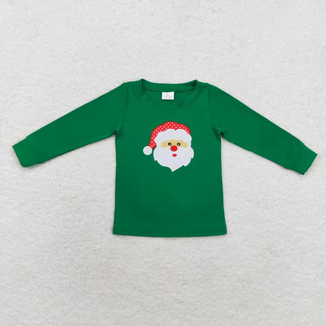 BT0790 embroidery Christmas Santa green long sleeve boys pullover top