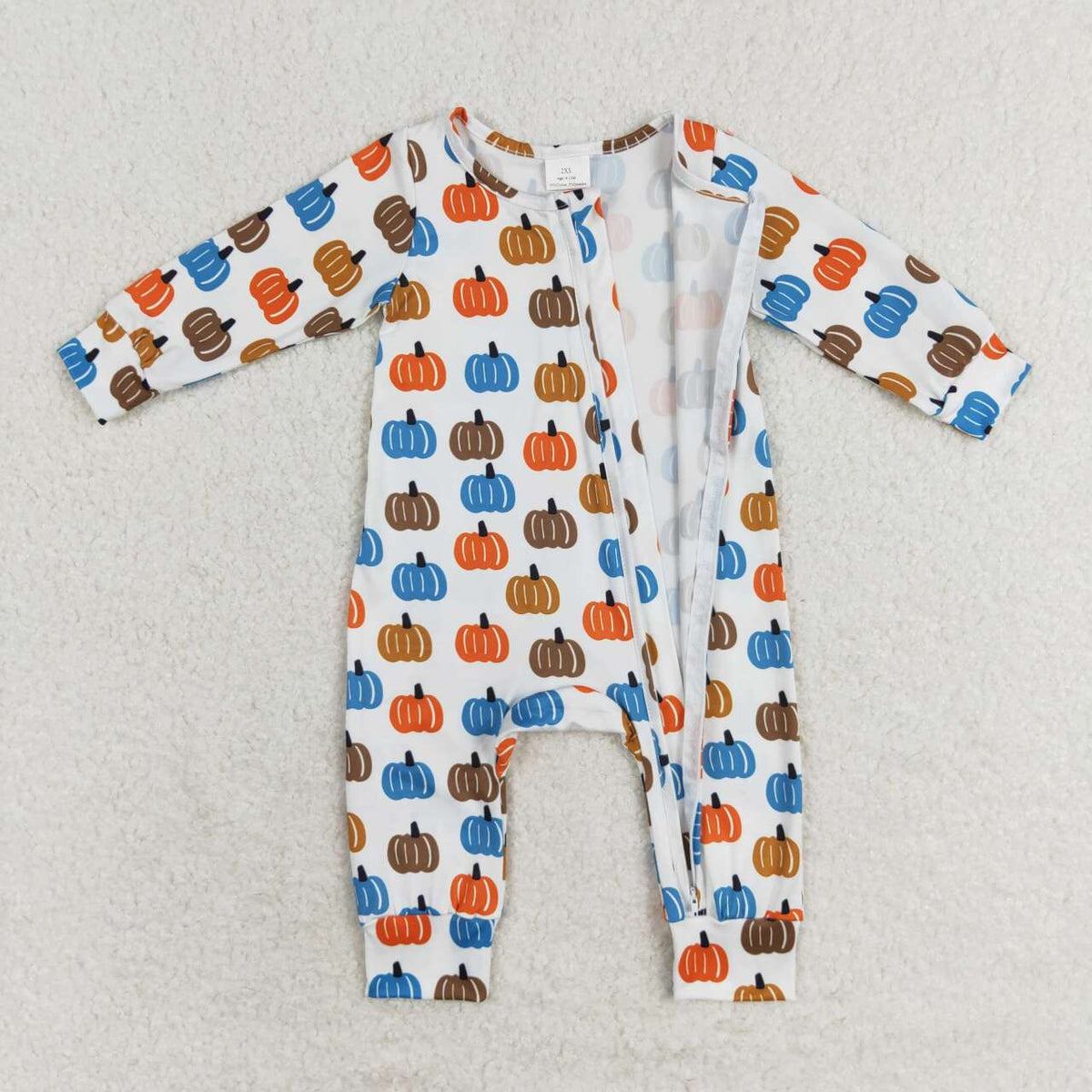 LR1218 colorful Autumn pumpkin long sleeve boys zipper romper