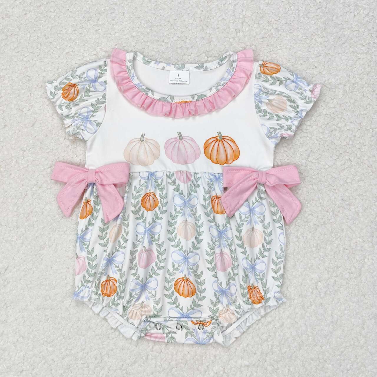SR1865 Autumn full pumpkin short sleeve girls pink romper