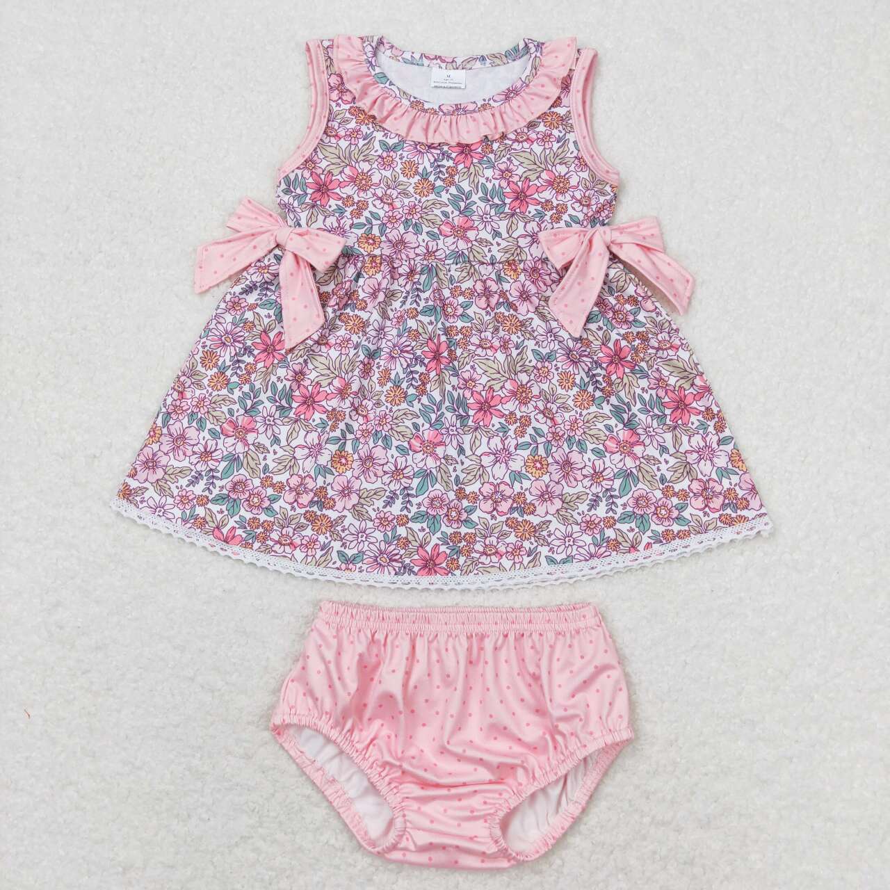 GBO0313 Colorful flowers sleeveless pink girls bummies set