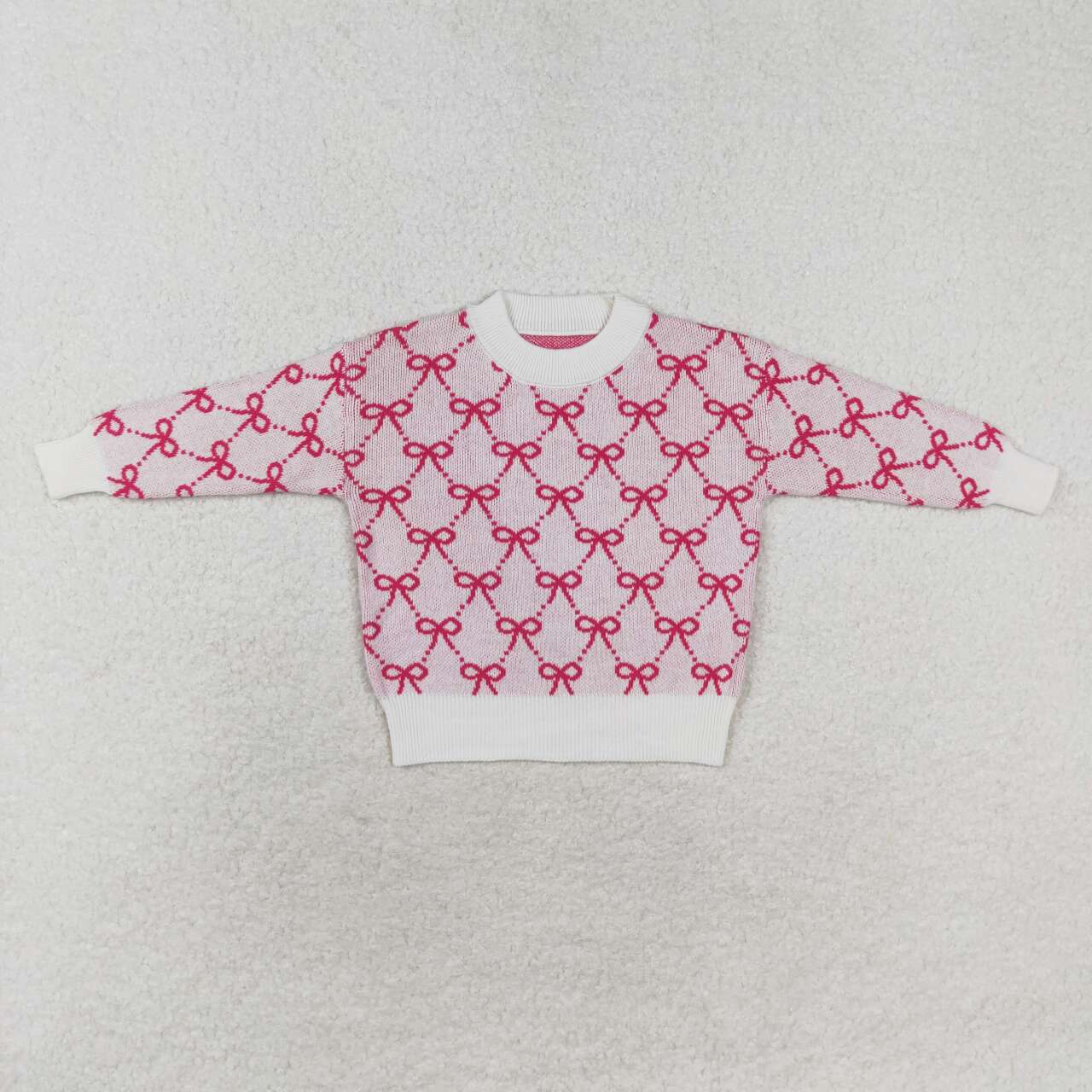 GT0687 cotton pink bows long sleeve girls sweater