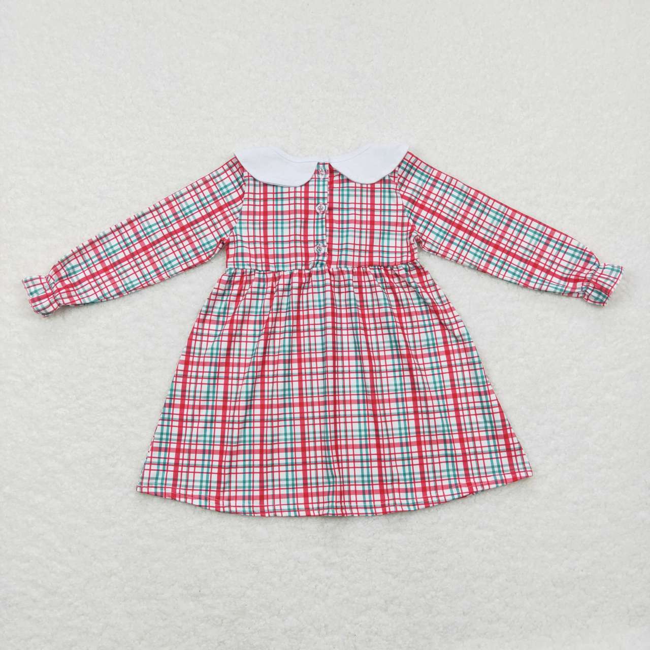 GLD0470 Christmas Holly Berry red green checkered long sleeve girls dress