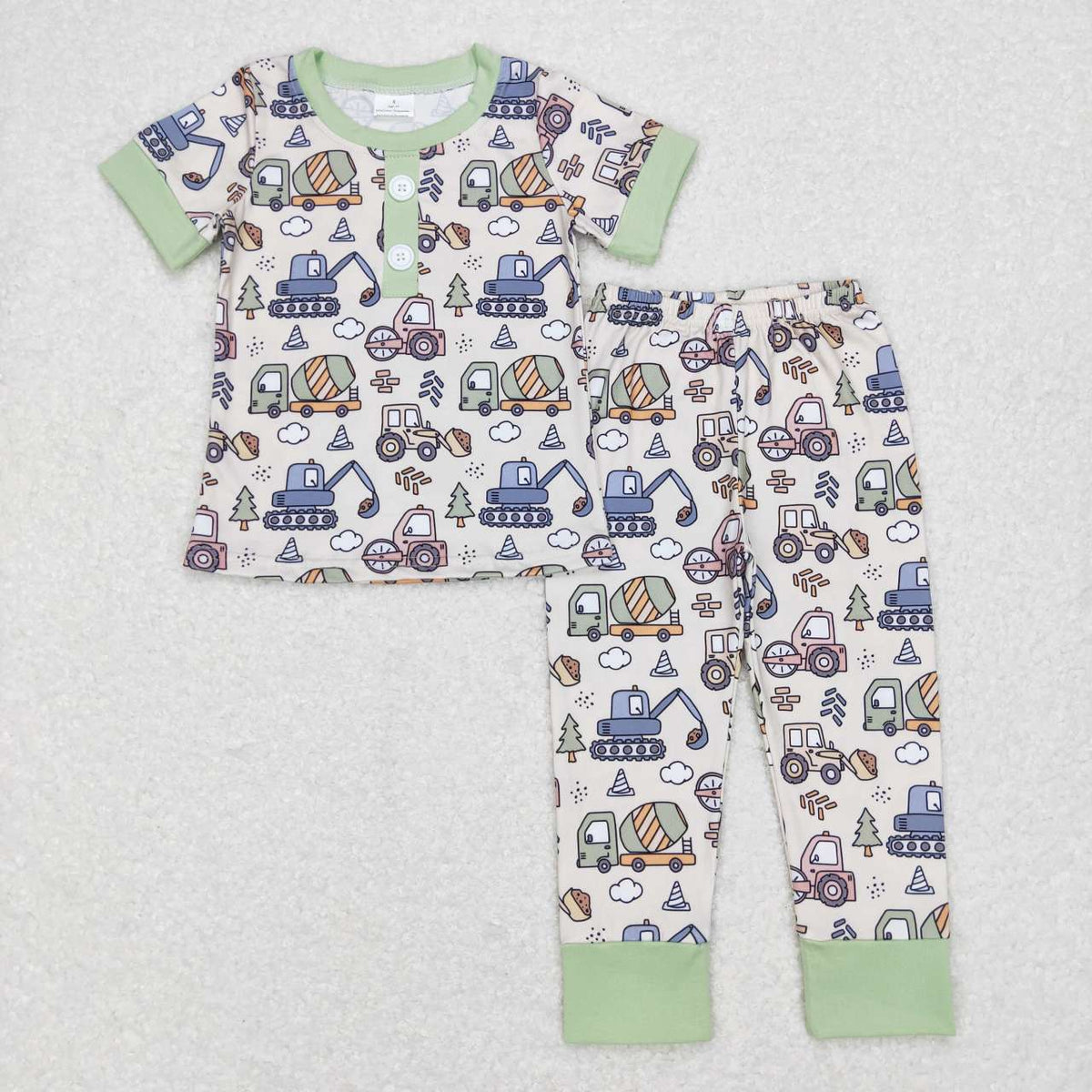 BSPO0186 Construction truck short sleeve pants boys pajamas