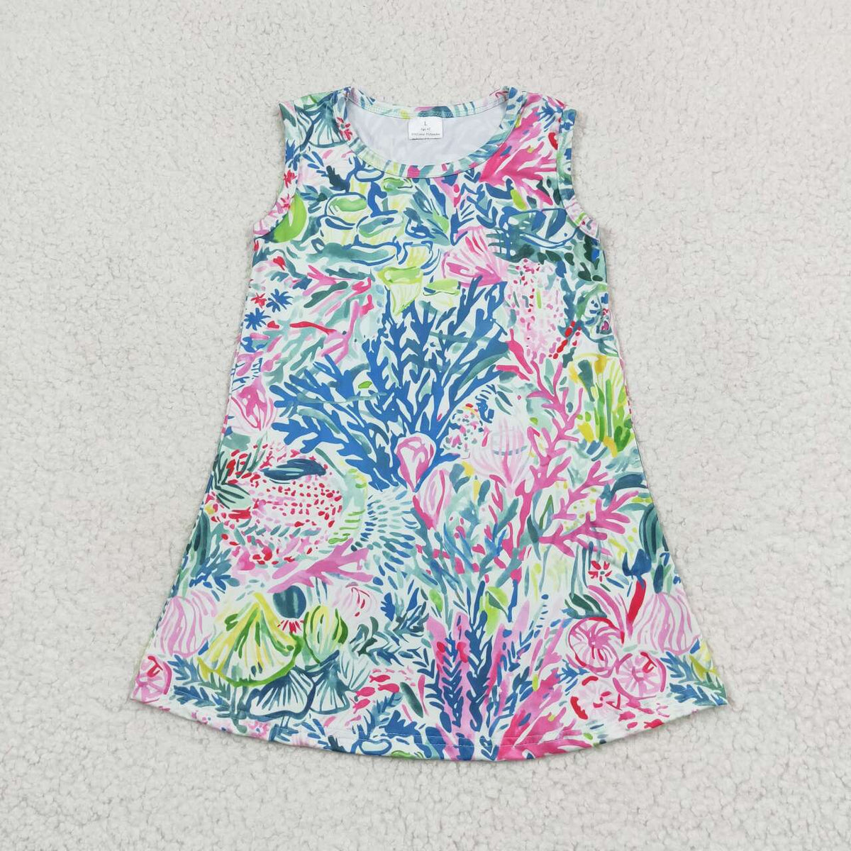 GSD1139 multi color coral bright print girls sleeveless dress