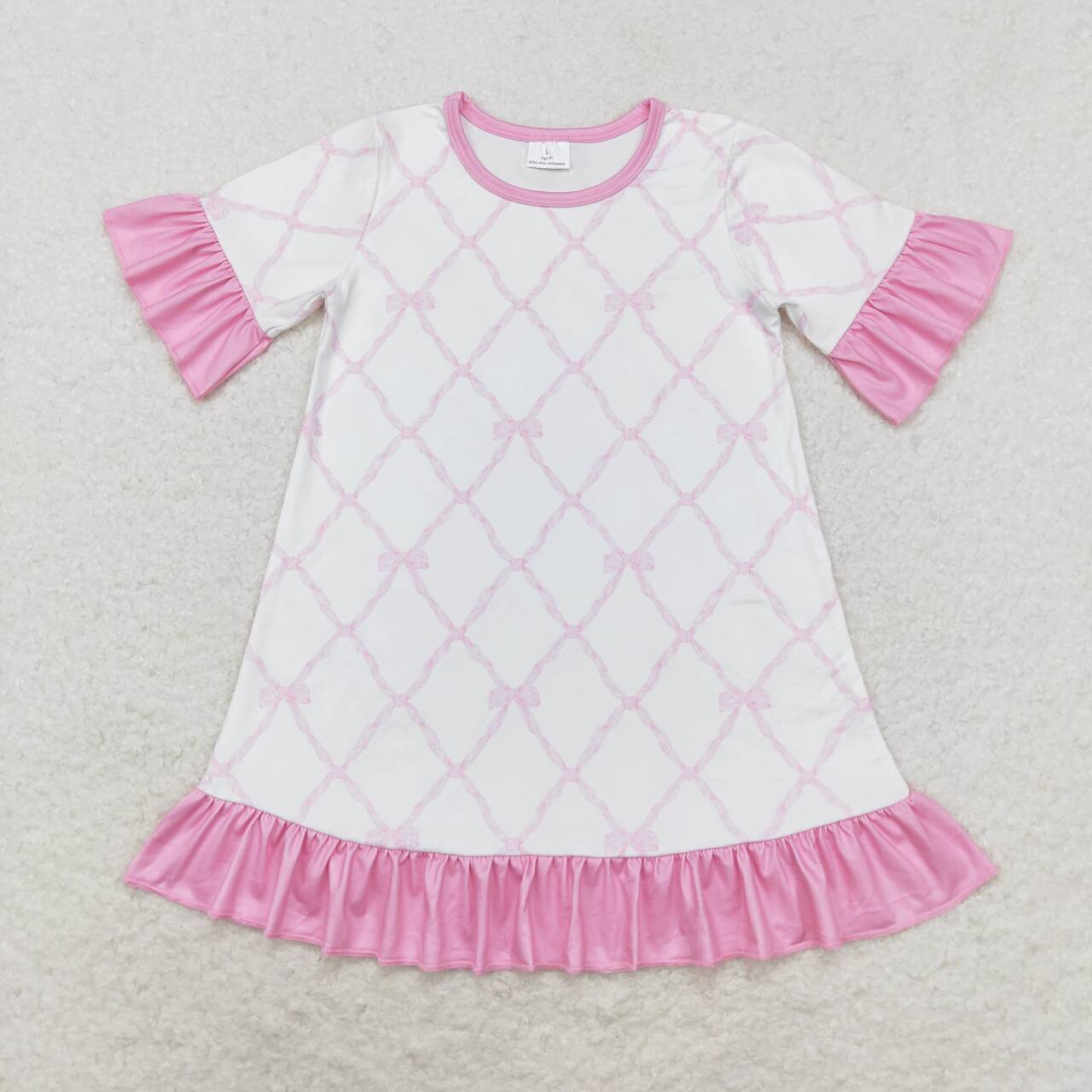 GSD1409 pink bows short sleeve girls dress