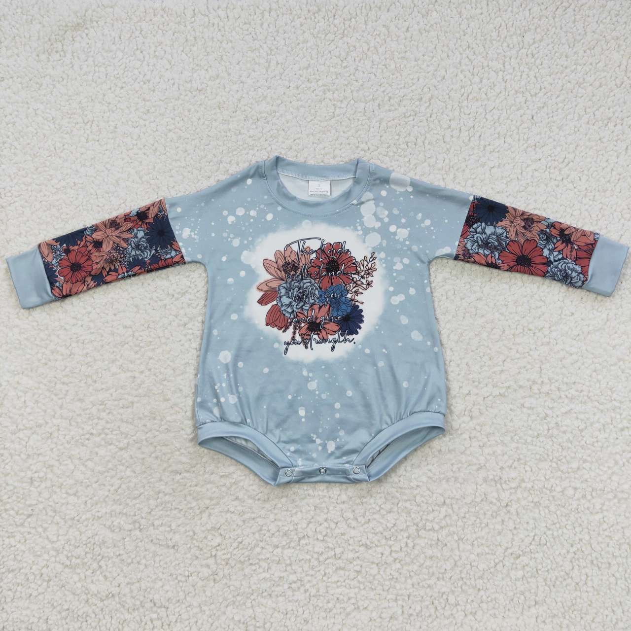 LR0389 Colorful Flowers Blue Long Sleeves Girls Romper