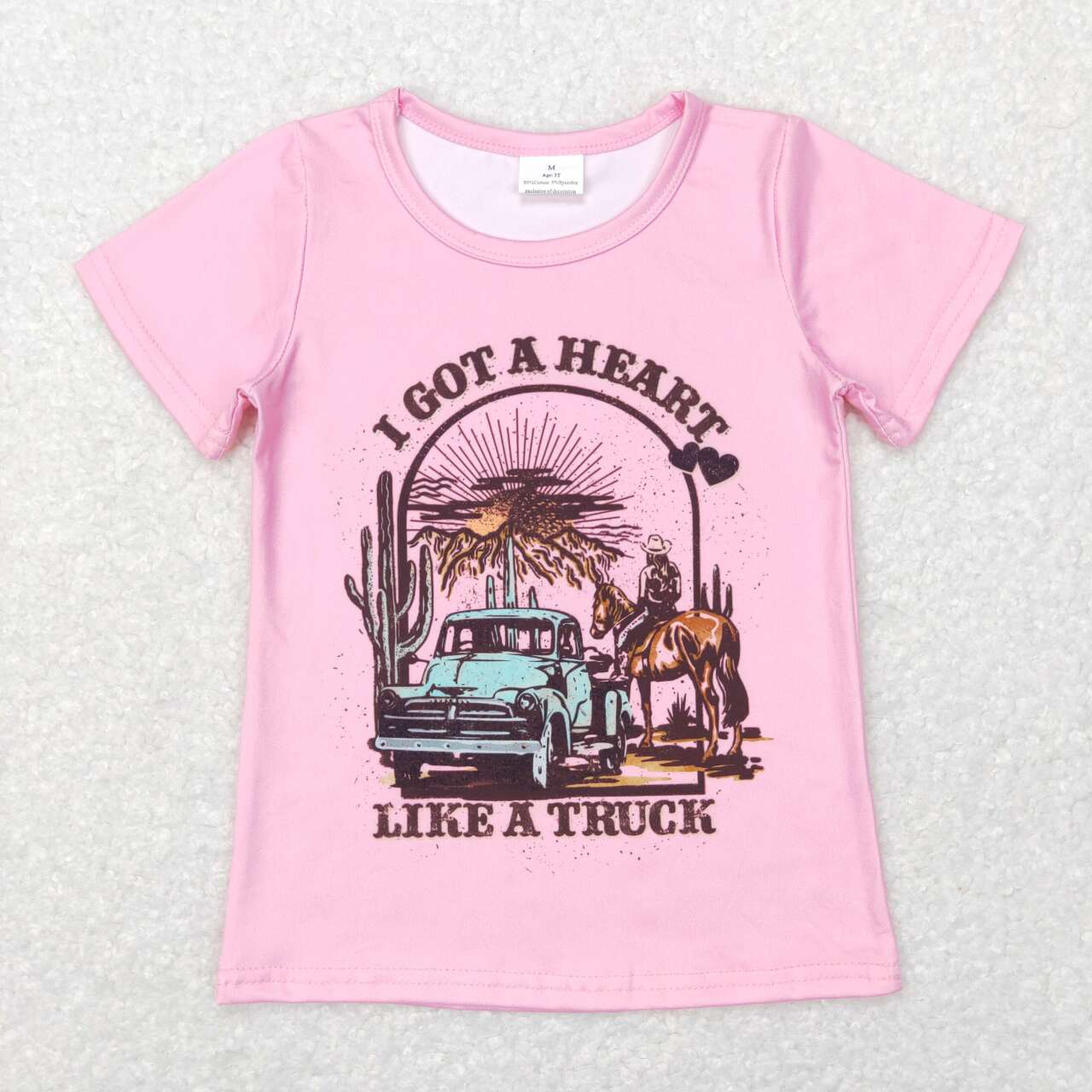GT0406 I got a heart like a truck pink short sleeve girls top