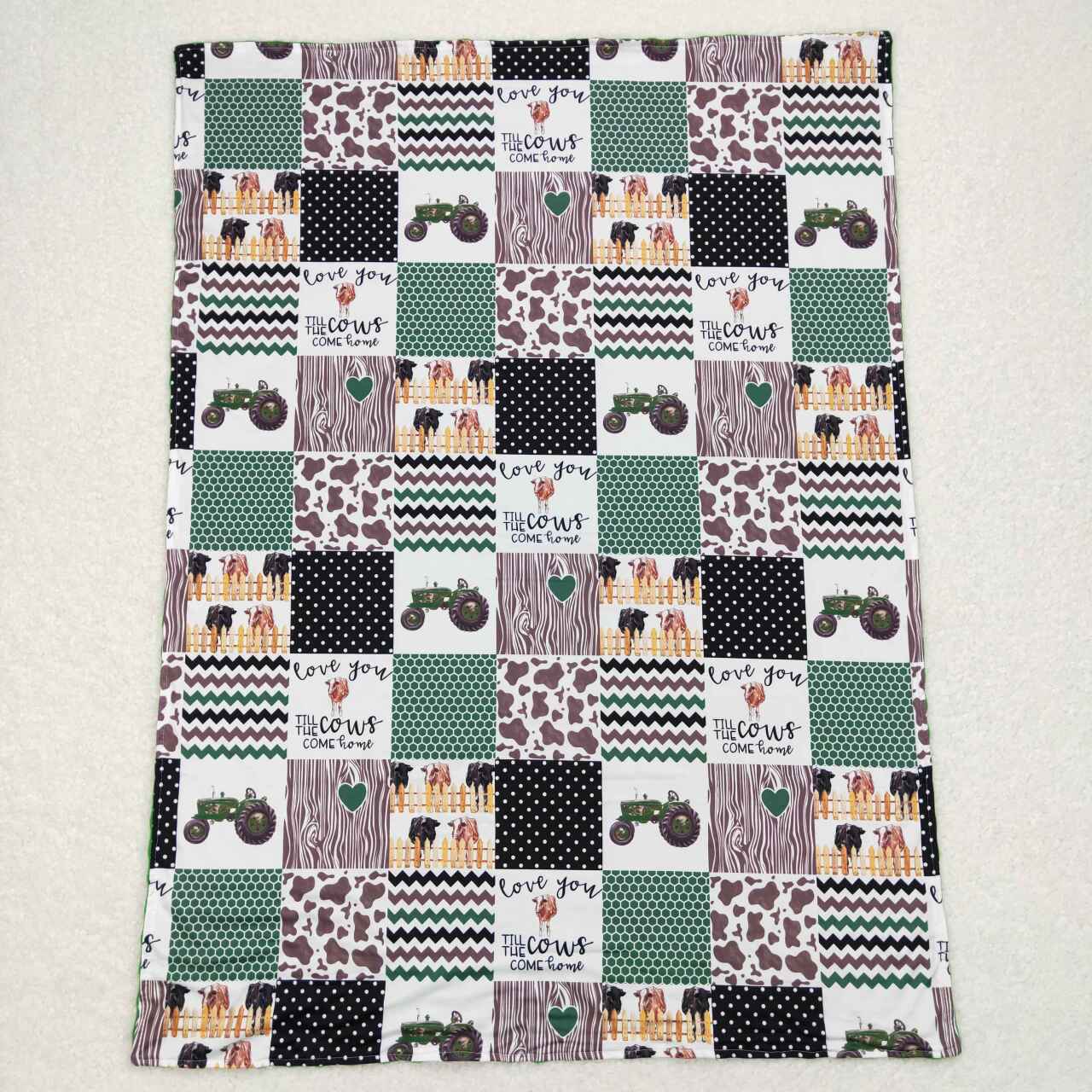 BL0096 Farm tractor leopard green baby blanket