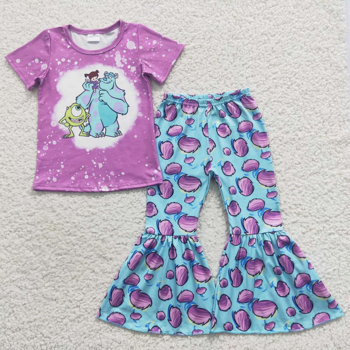 GSPO0731 Monster Little Girl Purple Short Sleeves Blue Pants Girls Clothes