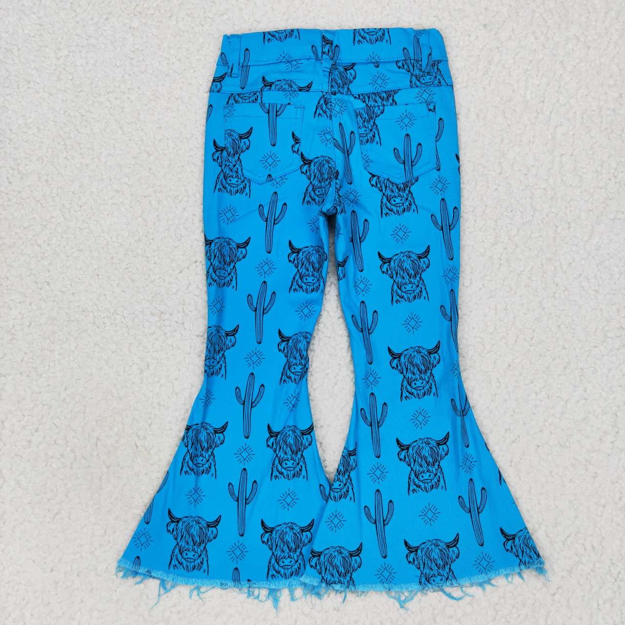P0281 Western highland cow cactus blue girls denim pants