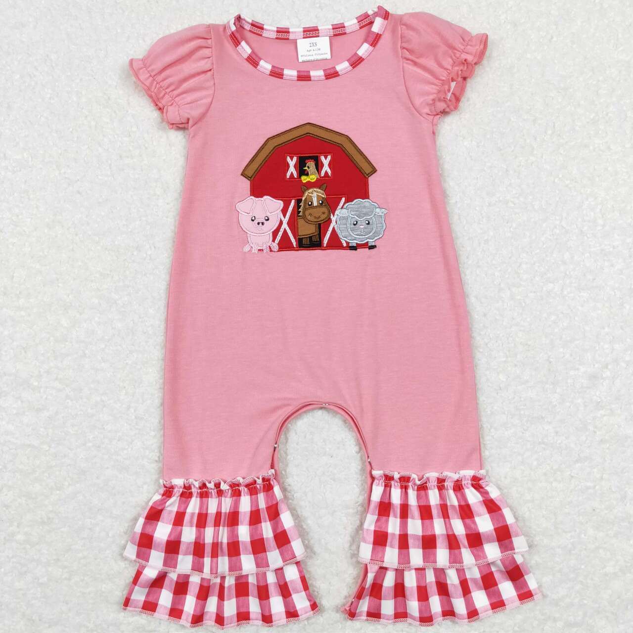 SR0511 Farm house pig horse sheep pink short sleeve girls romper