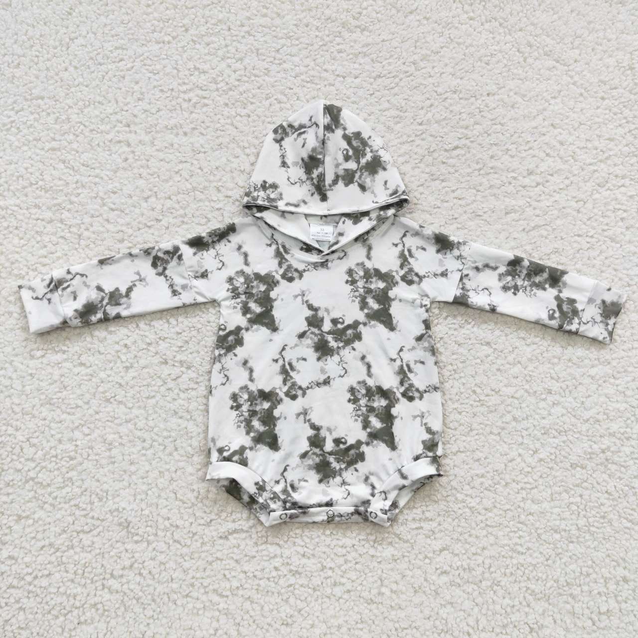 LR0270 Green & White Long Sleeve Hoodie Kids Romper