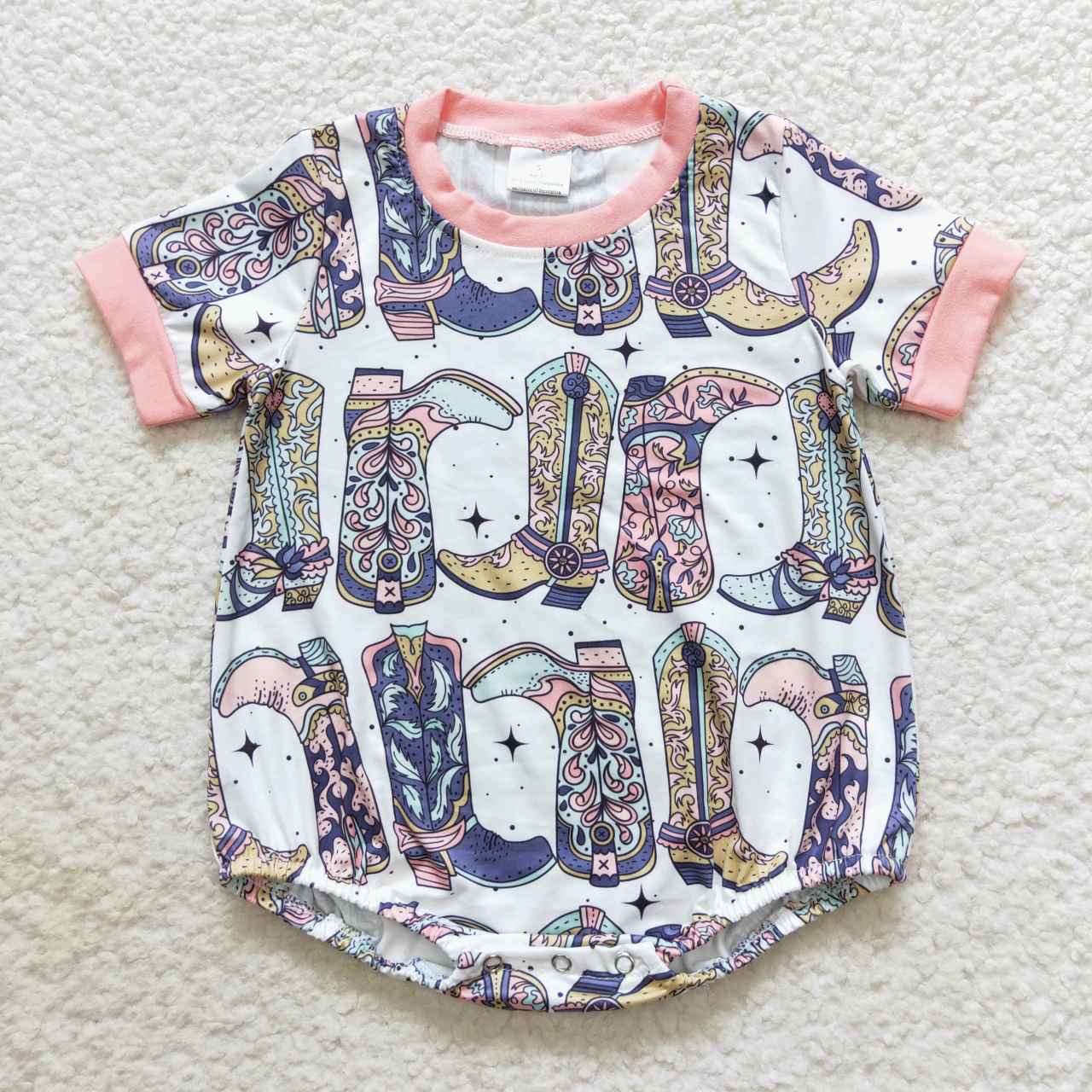SR0437 Western boot short sleeve kids romper