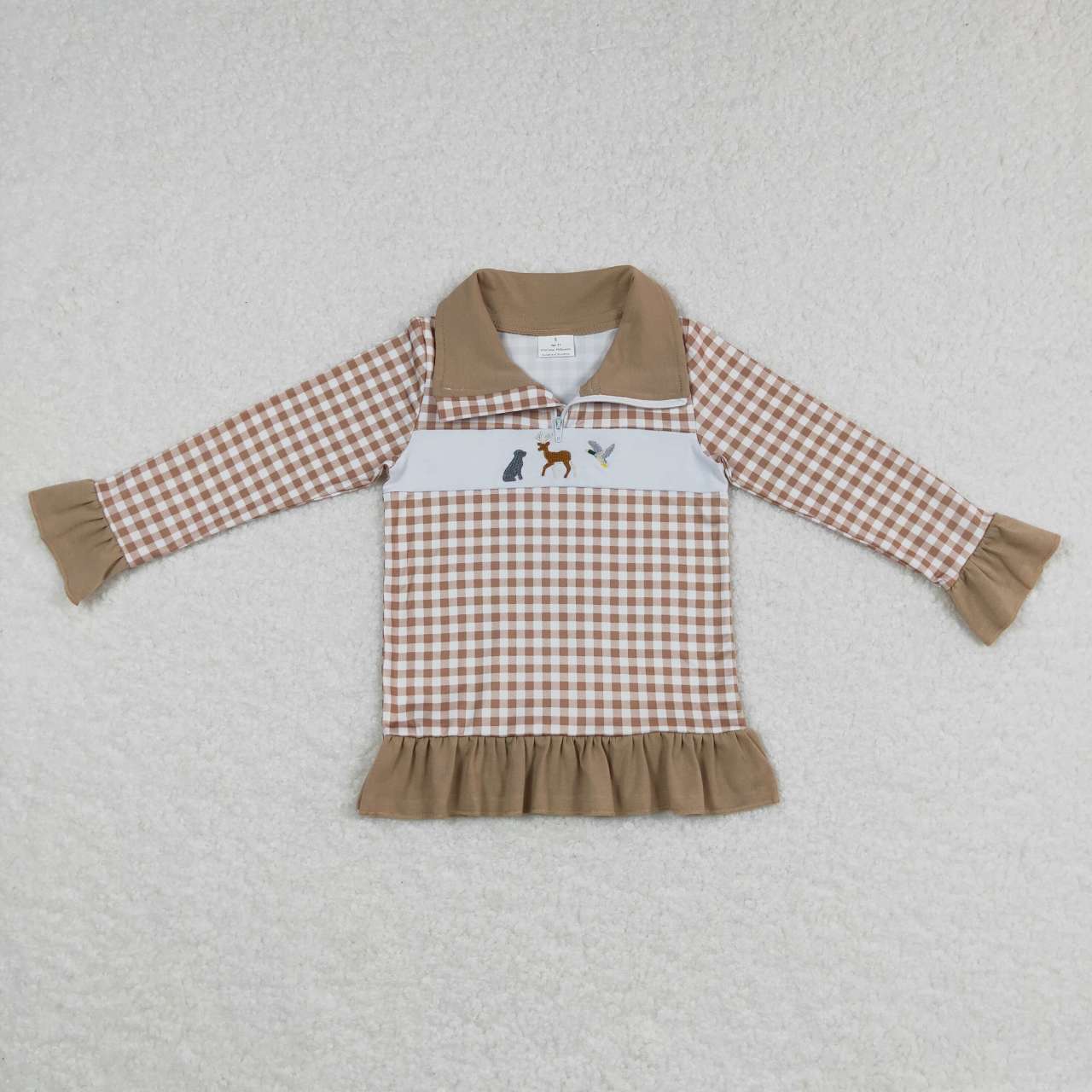 GT0320 Hunt deer duck dog orange striped plaid girls pullover