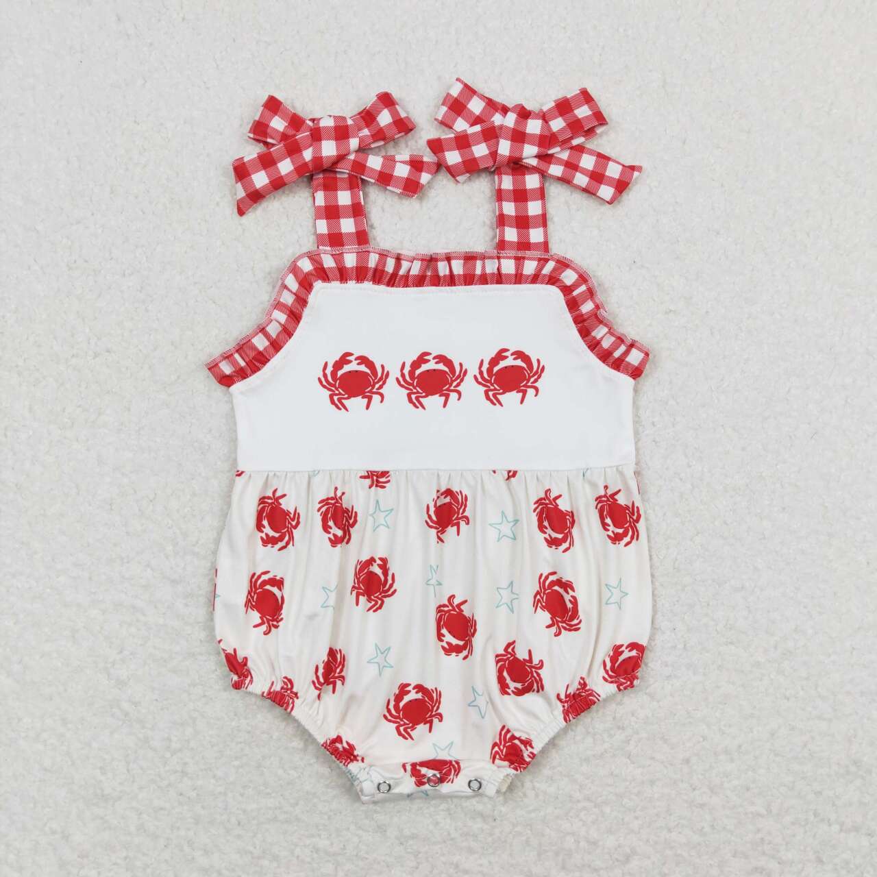 SR1185 Crab star red checkered sleeveless girls romper