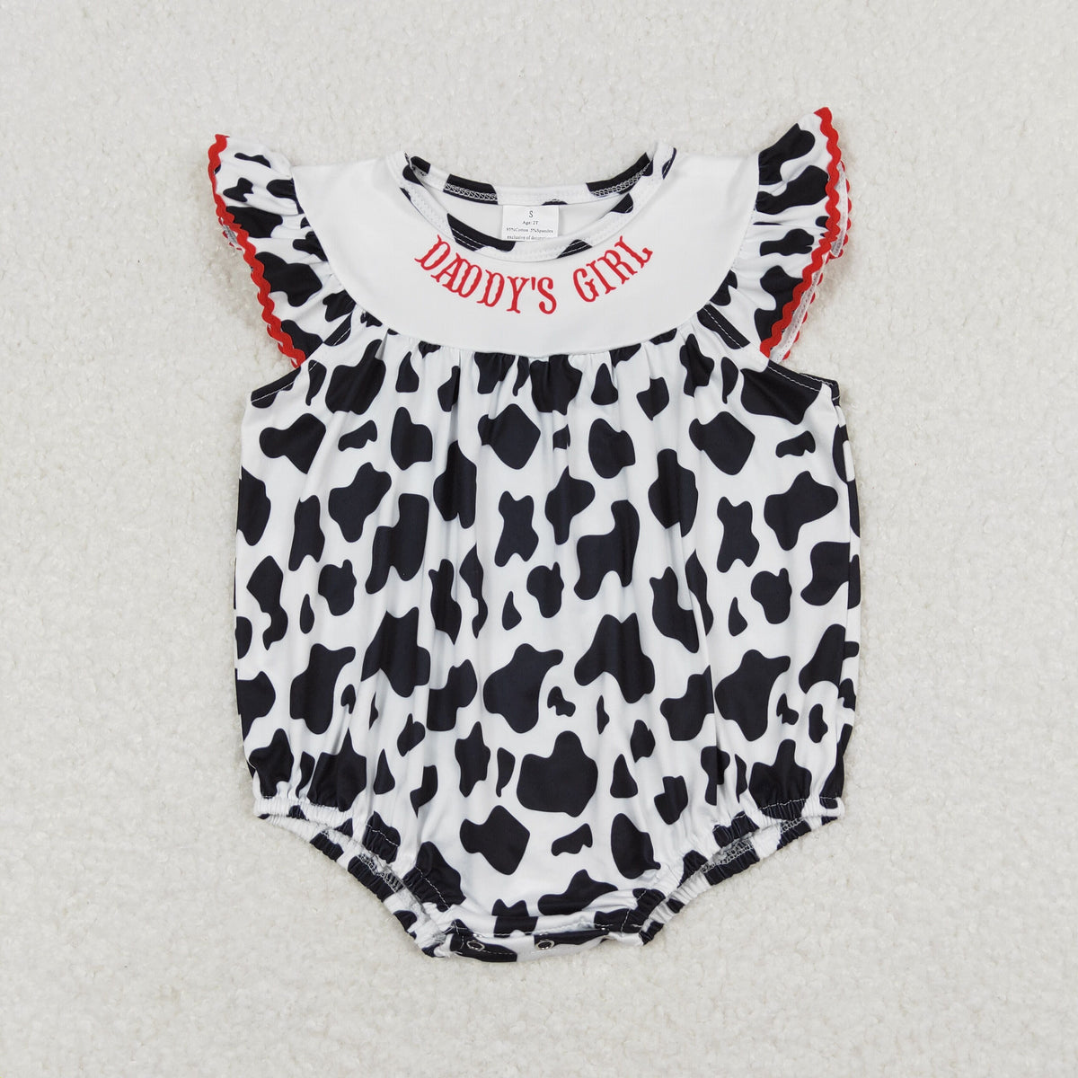 SR1146 daddy's girl cow print flutter sleeve girls romper