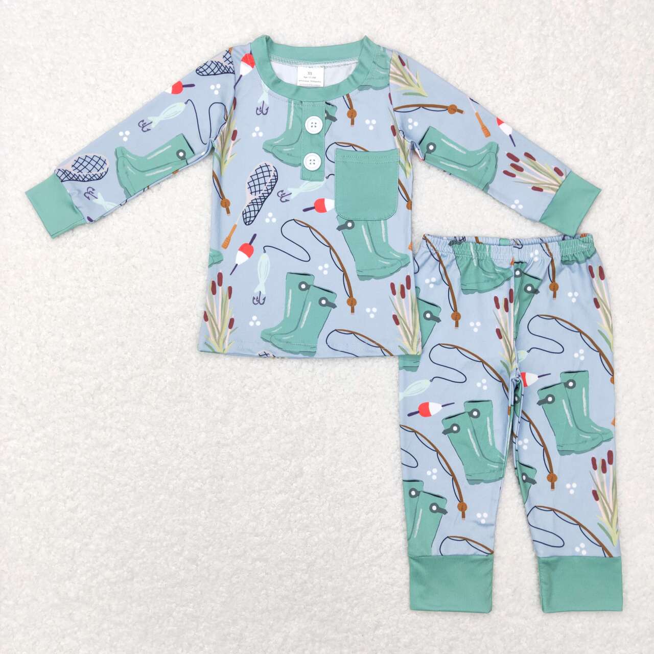 BLP0333 Fishing blue long sleeve pants boys set