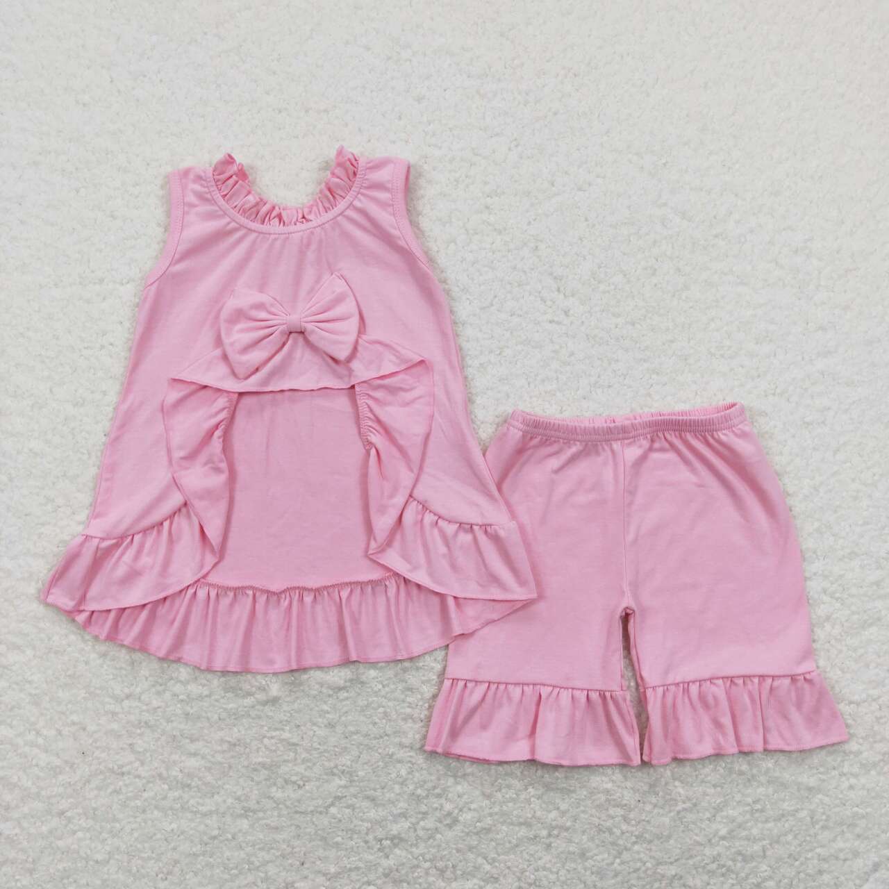 GSSO0518 Pink Flowers Ruffles Sleeveless Shorts Girls Set