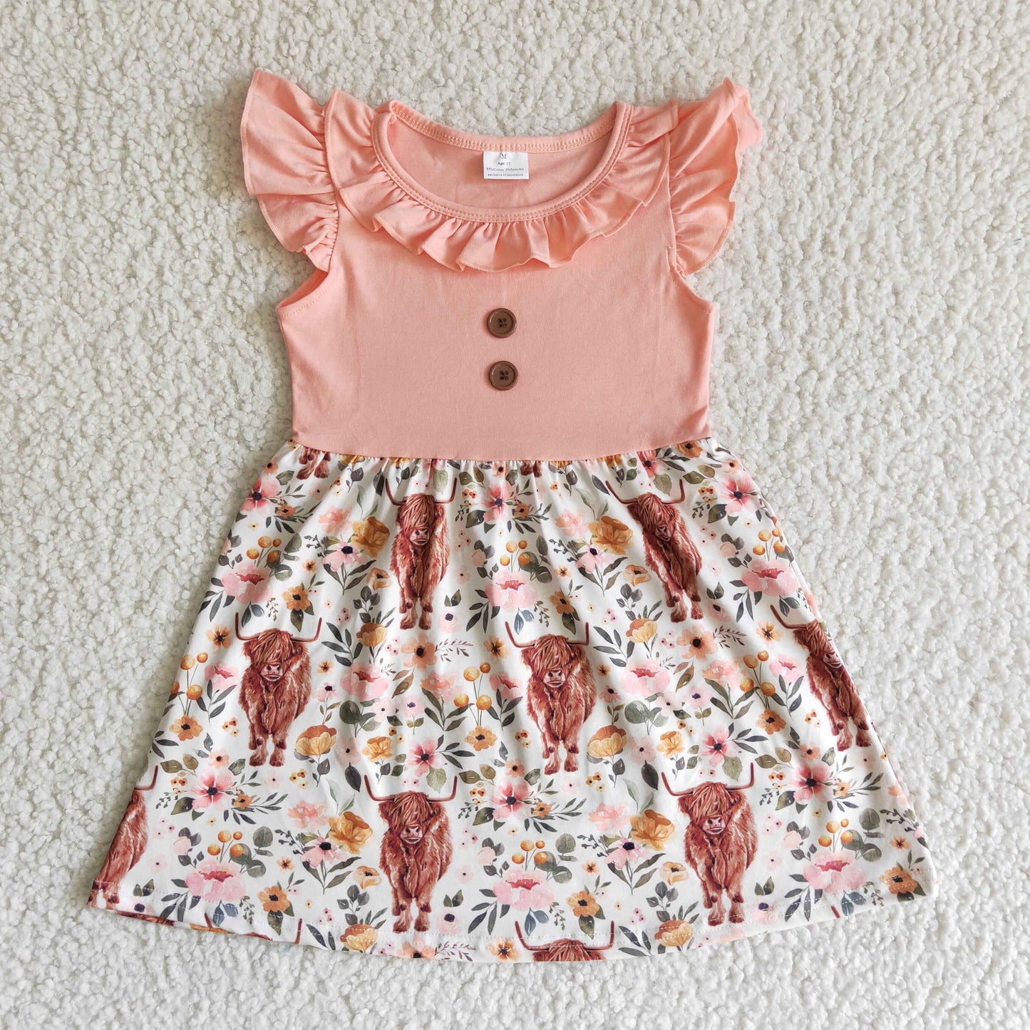 B13-30 Flutter Sleeve Heifer Print Kids Dress
