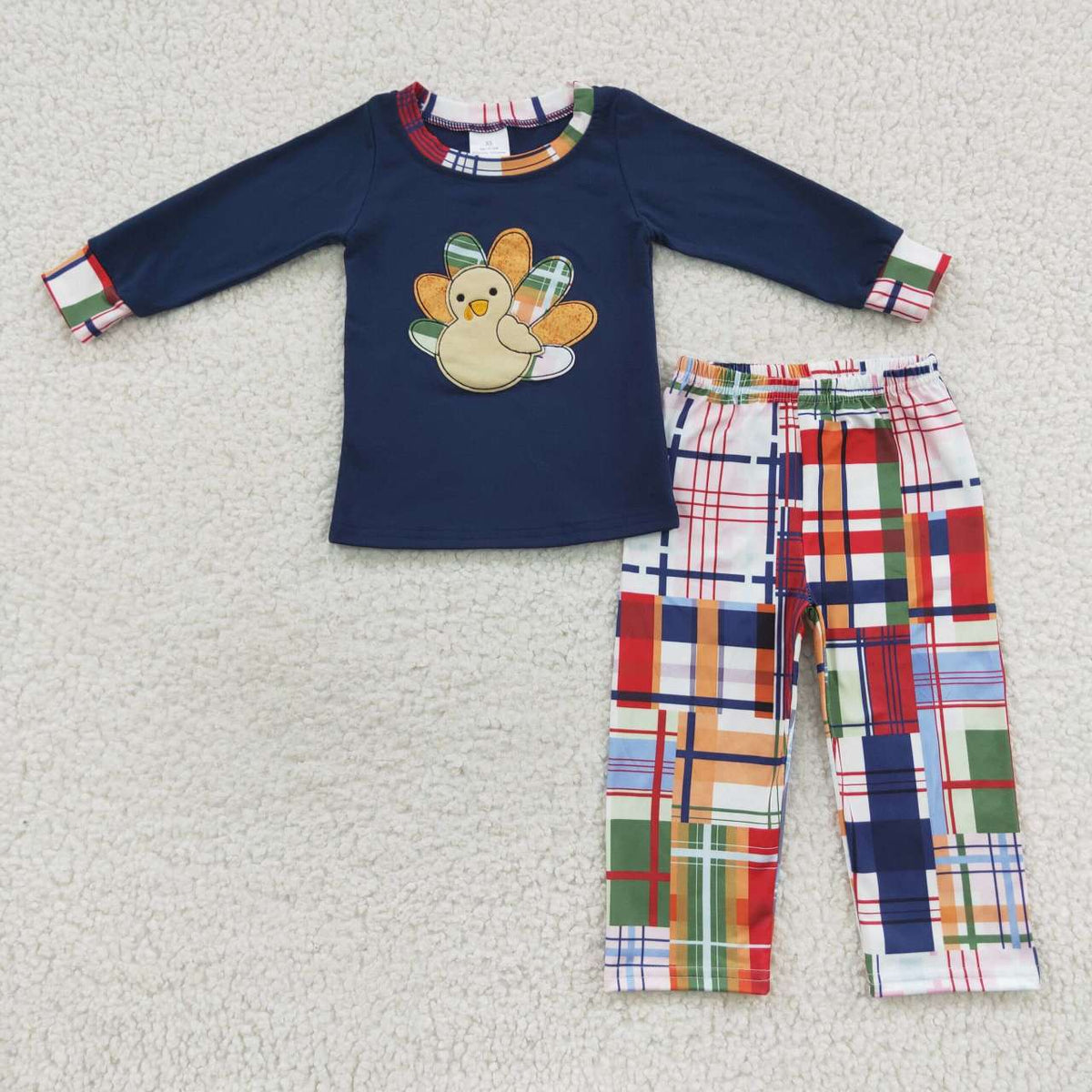 BLP0191 Turkey Navy Long Sleeves Colorful Striped Pants Boys Set