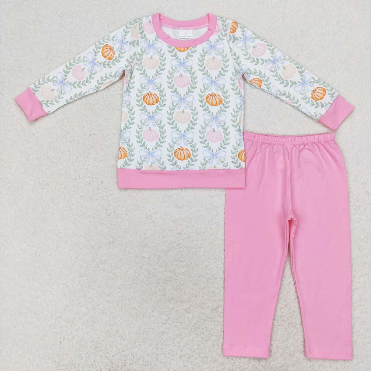 GLP1177 Autumn full pumpkin long sleeve pink pants girls set