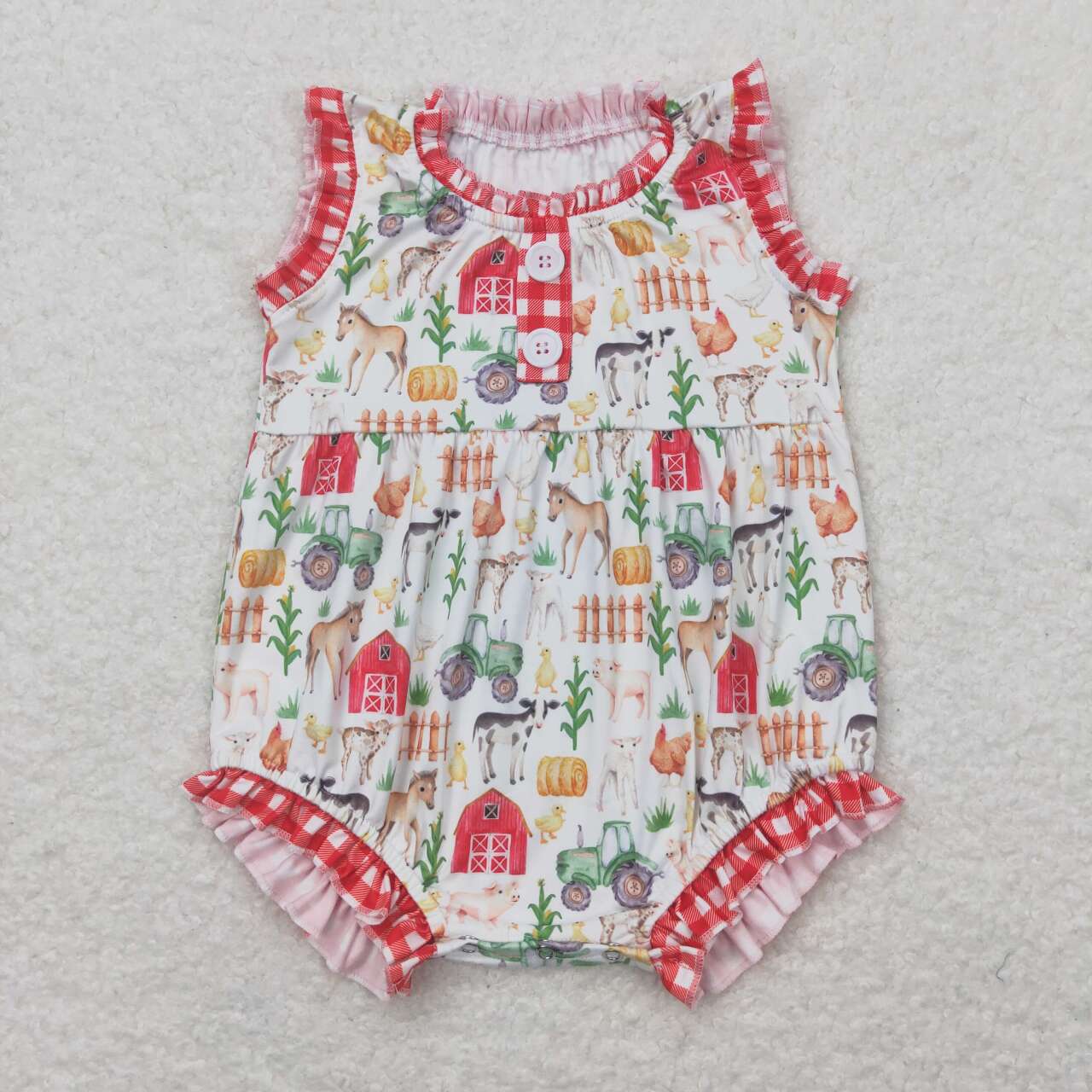 SR1294 farm house horse animals sleeveless girls romper