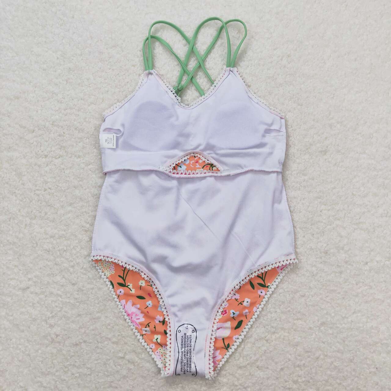 S0249 Hot pink flowers orange girls swimsuits