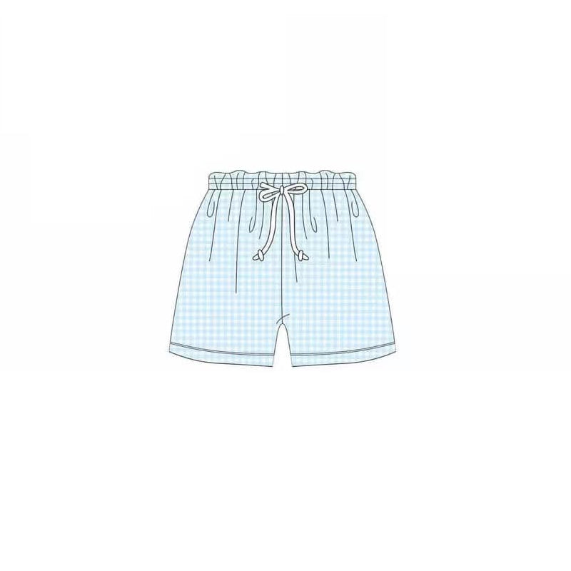 custom moq 3 Blue Checkered Boys Swimming Trunk