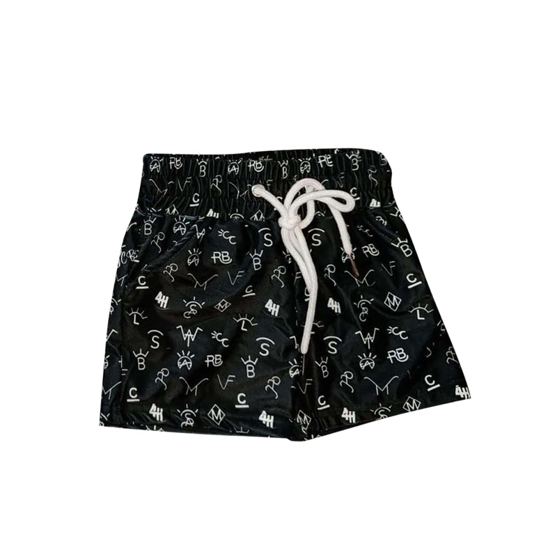 preorder S0489 Western Letter Black Boys Swimming Trunk