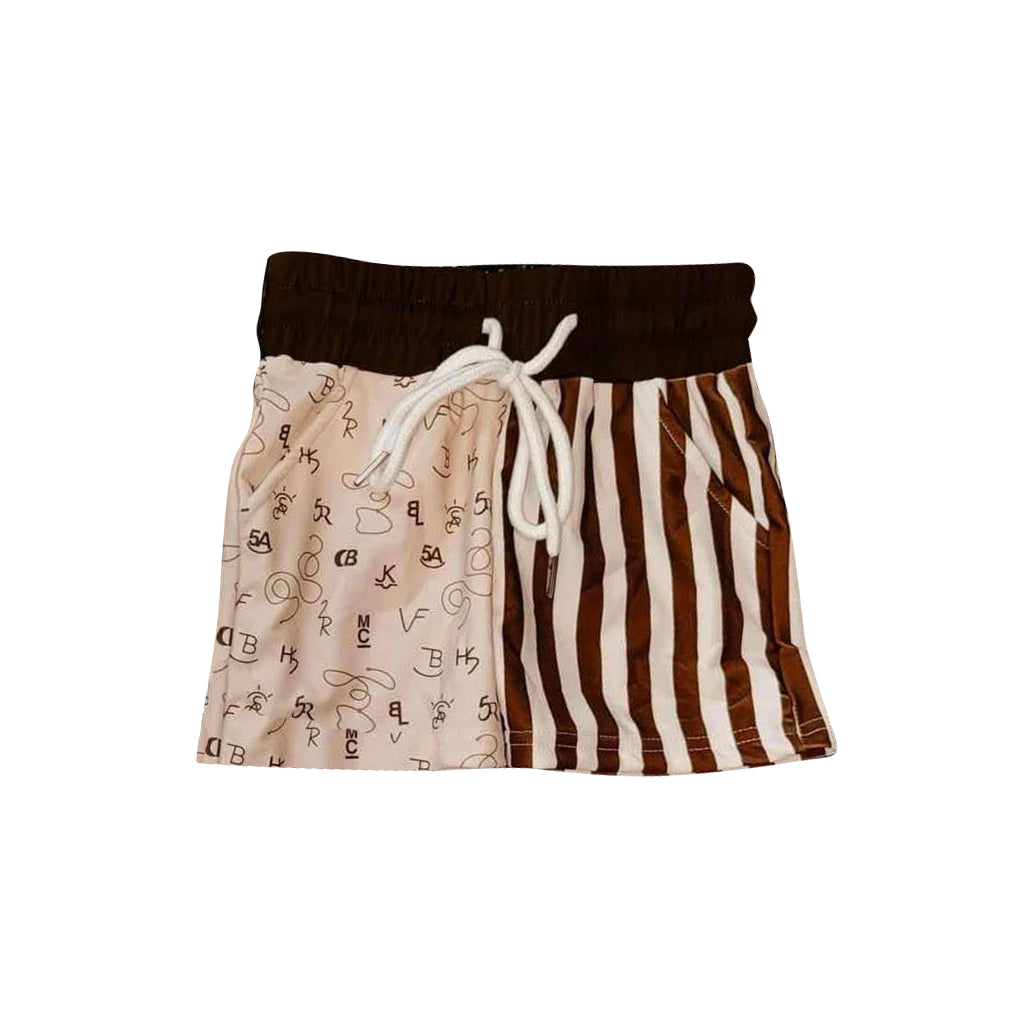 preorder S0491 Western Letter Brown Striped Boys Swimming Trunk