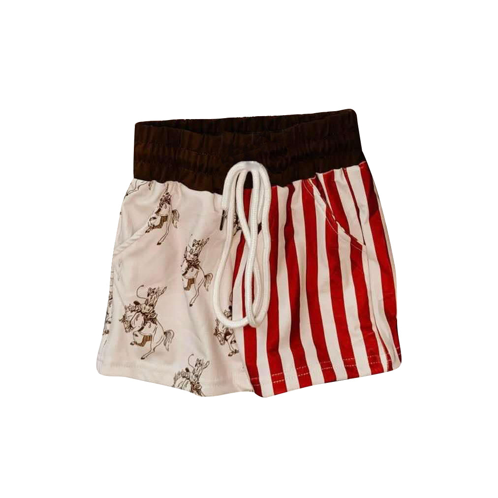 preorder S0492 Western Rodeo Red Striped Boys Swimming Trunk