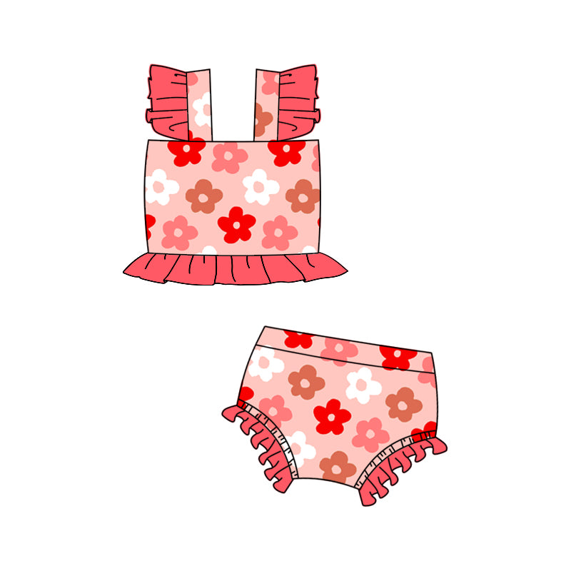 preorder S0499 Pink Flowers Watermelon Red Sleeveless Girls Bathing Swimsuits