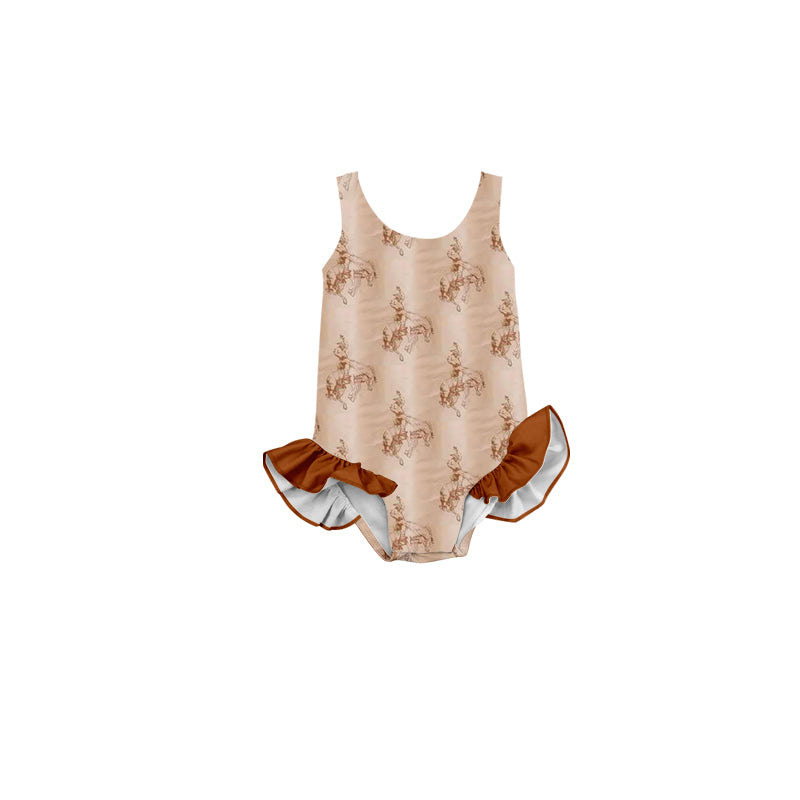 preorder S0506 Western Rodeo Brown Sleeveless Girls Bathing Swimsuits