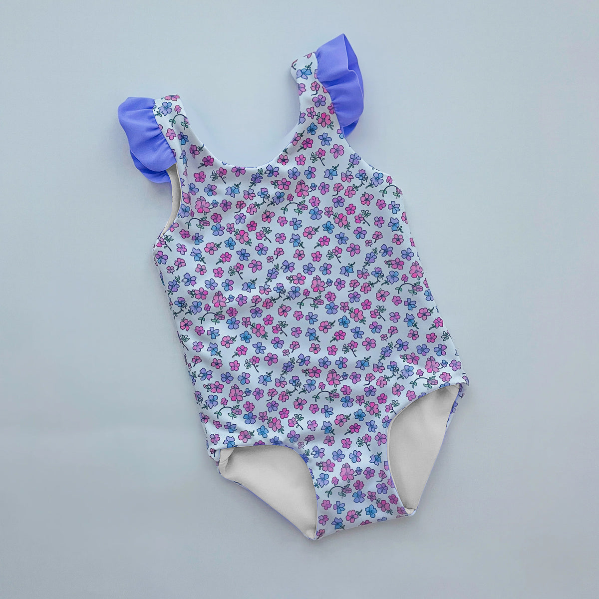 preorder S0512 pink flowers floral blue flutter sleeve girls bathing swimsuits