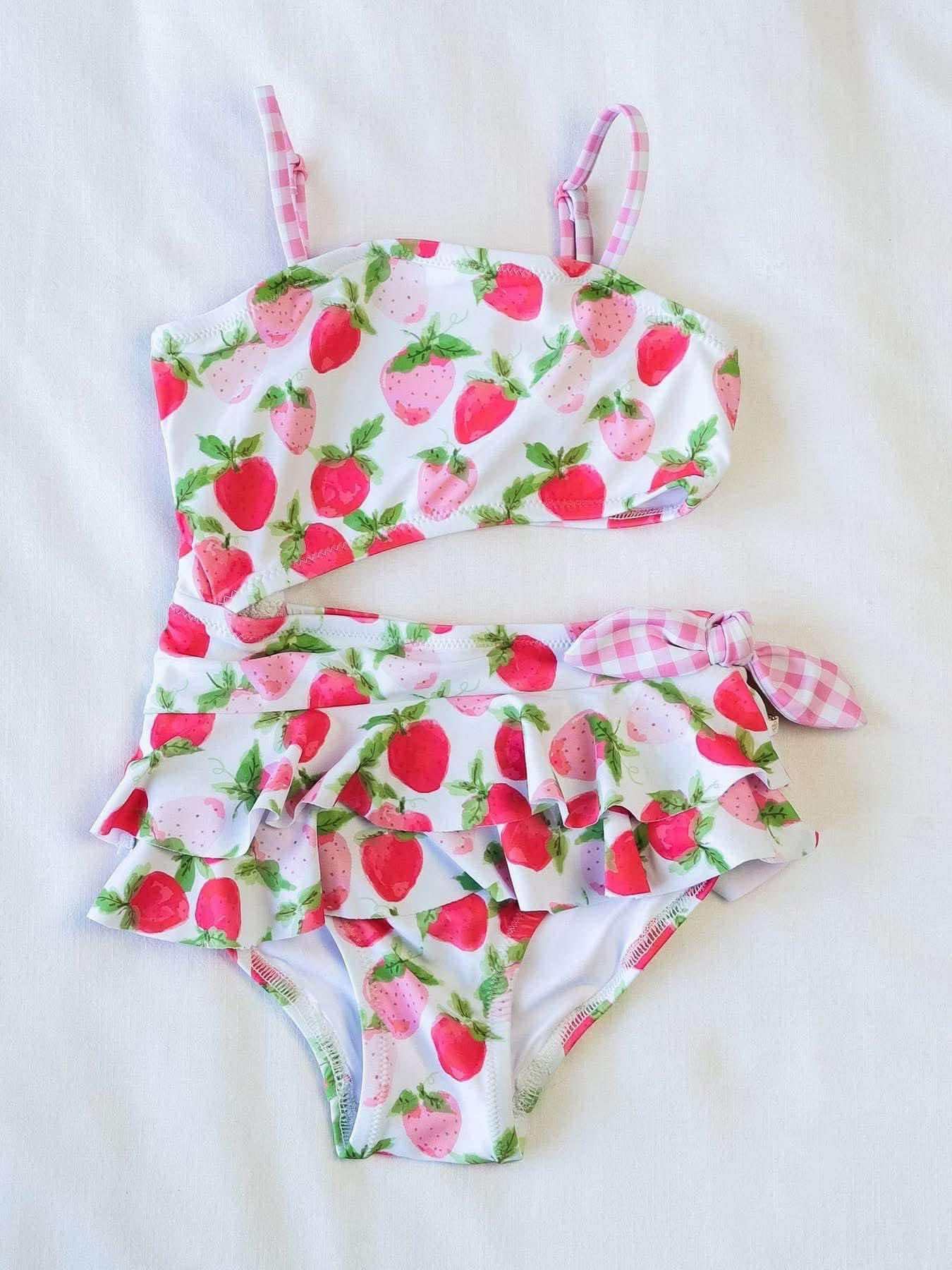 preorder S0526 Strawberry ruffles girls bathing swimsuits
