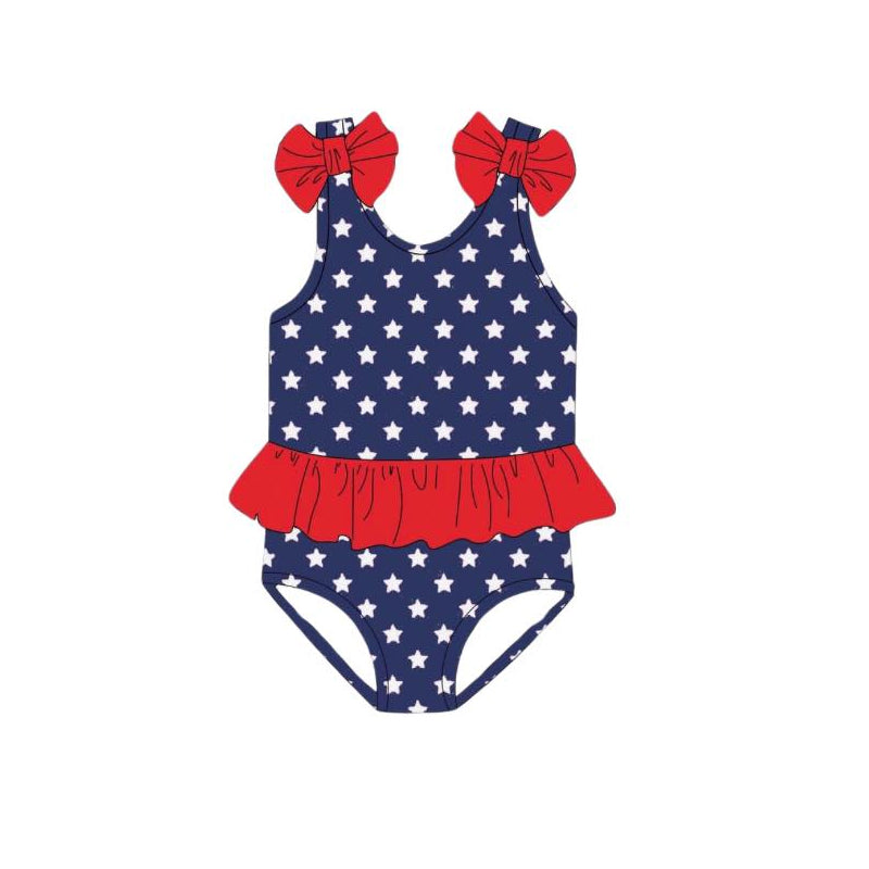 preorder S0529 July 4th star blue girls bathing swimuits