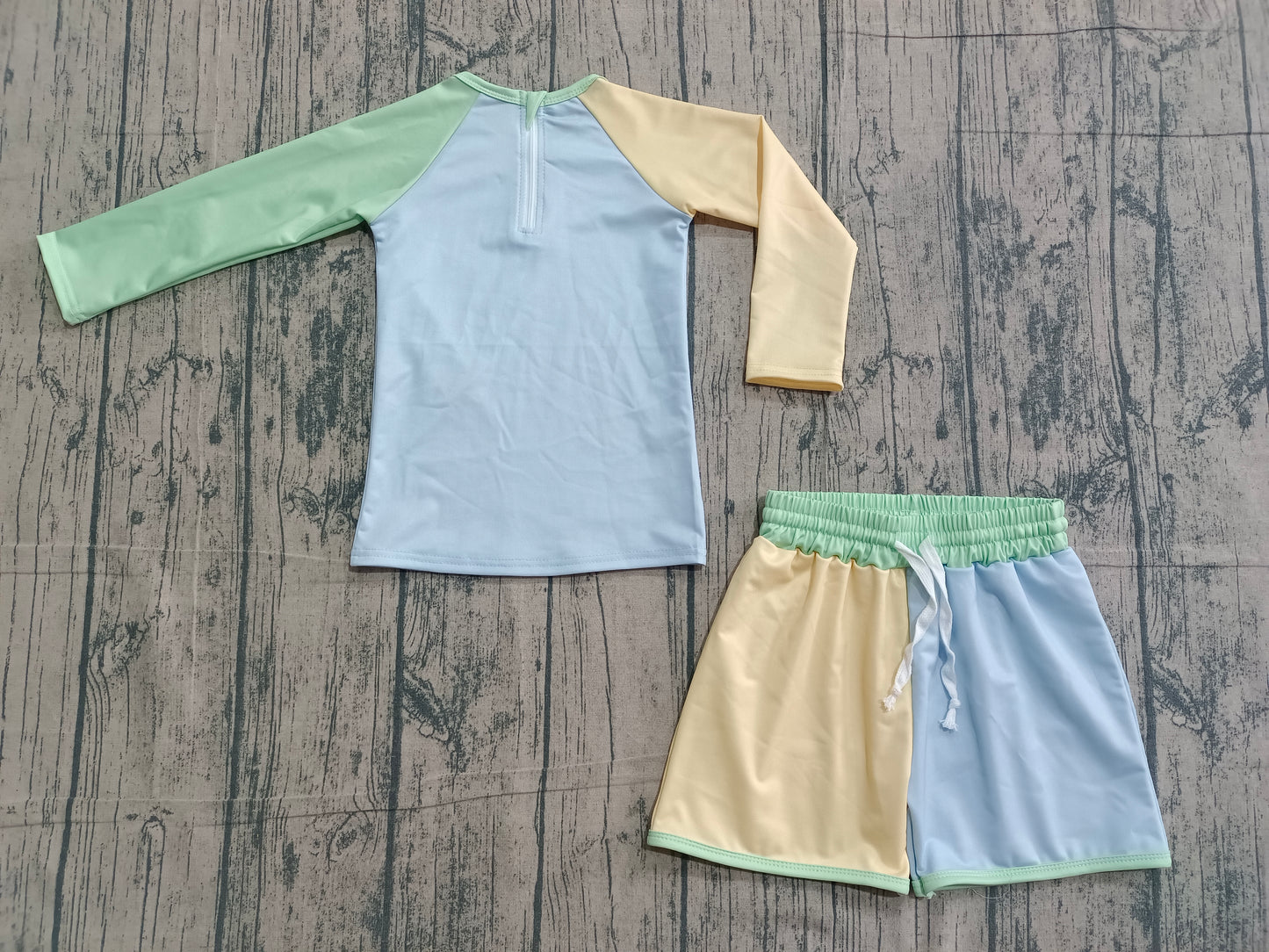 preorder Samples S0634 Yellow Mint Green Blue Long Sleeve Shorts Boys Swimsuits