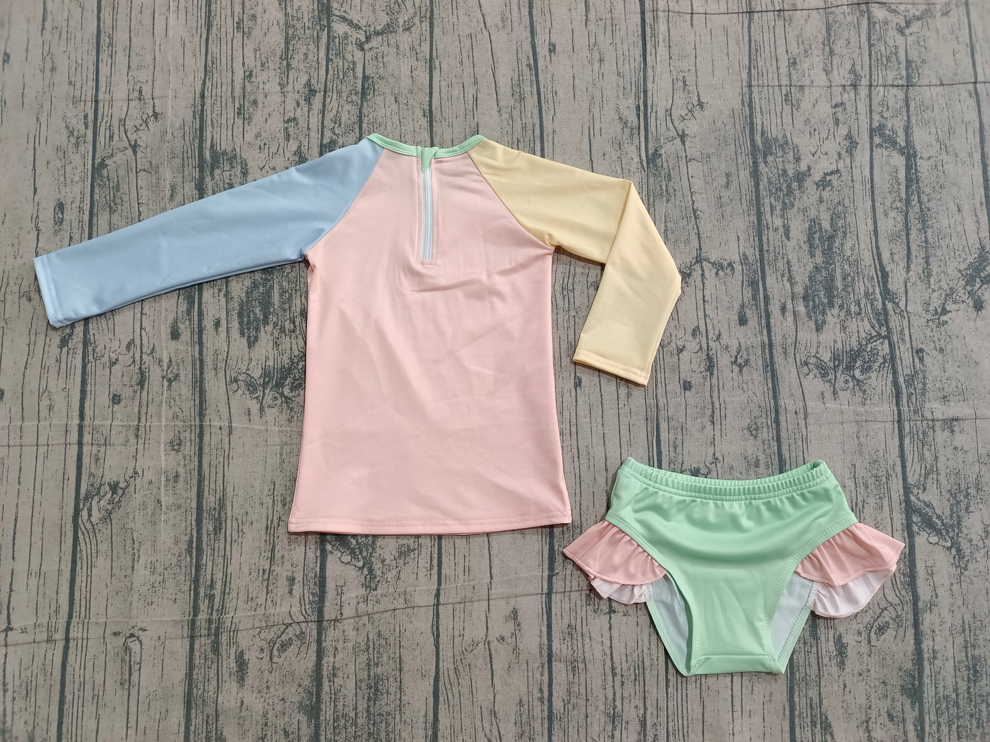 preorder Samples S0637 Yellow Pink Blue Mint Green Long Sleeve Shorts Girls Swimsuits