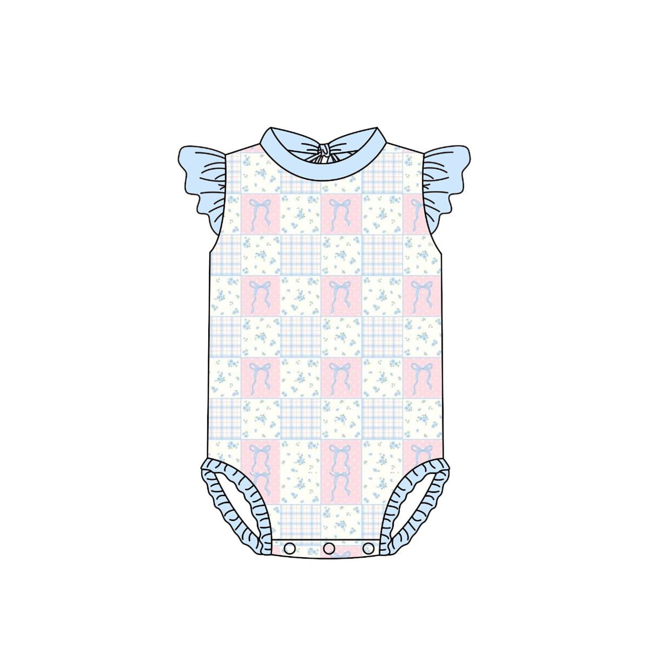 preorder S0640 Bows Flowers Pink Blue Flutter Sleeve Girls Swimsuits