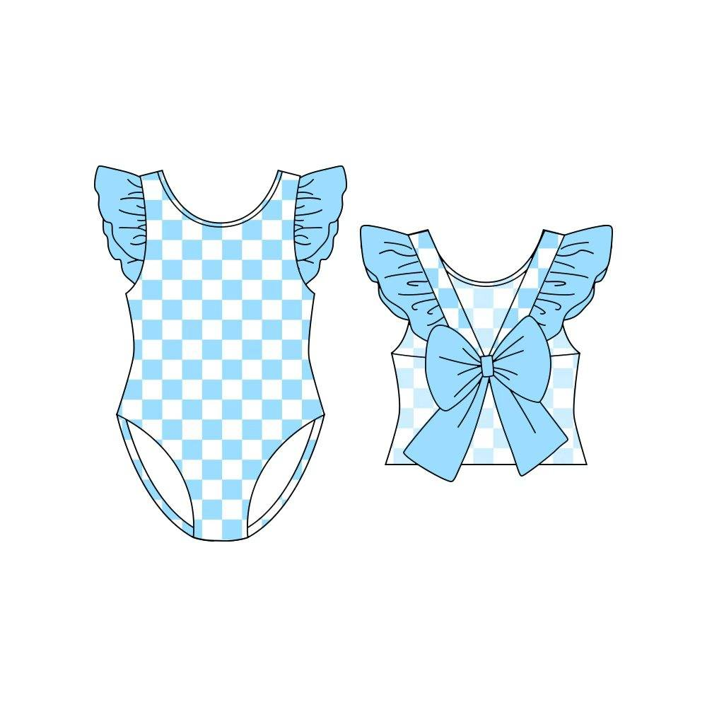 preorder S0707 Blue Checkered Girls Swimsuits