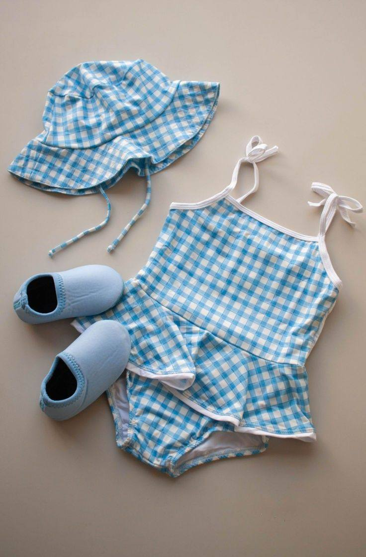 preorder S0711 Blue Checkered Girls Swimsuits