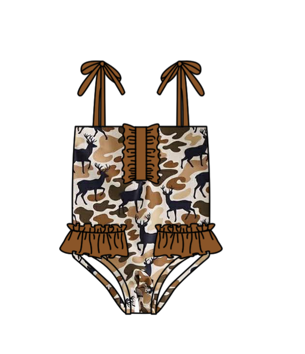 preorder S0746 Camo Deer Girls Swimsuits