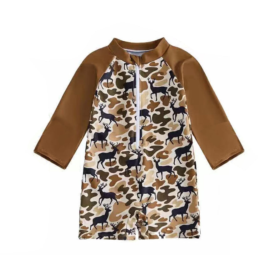 preorder S0749 Camo Deer Zipper Long Sleeve Boys Swimsuits