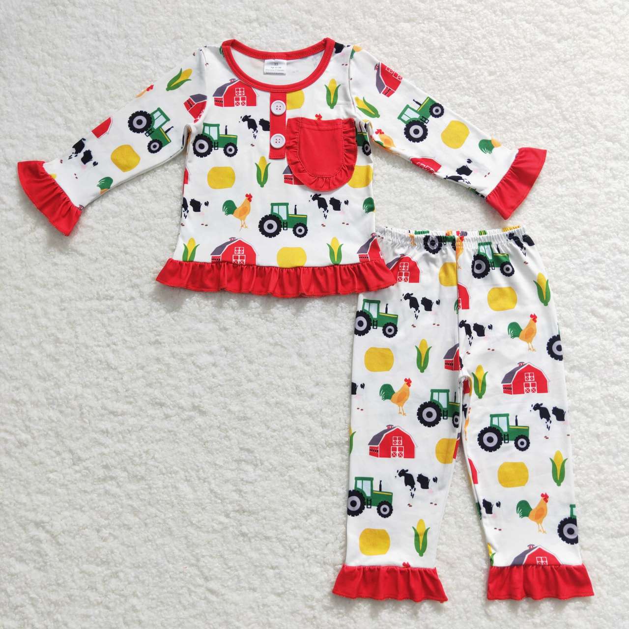 GLP0755 Farm tractor chick long sleeve girls pajamas