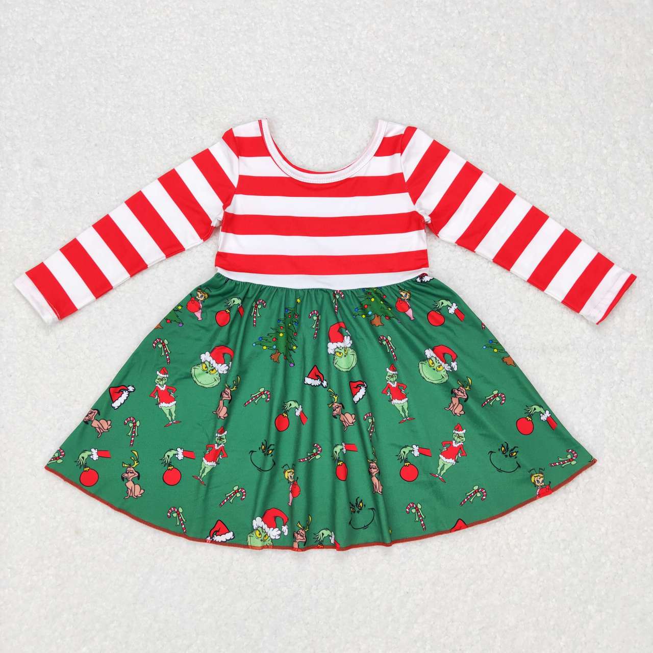 GLD0390 Christmas green face long sleeve girls dress