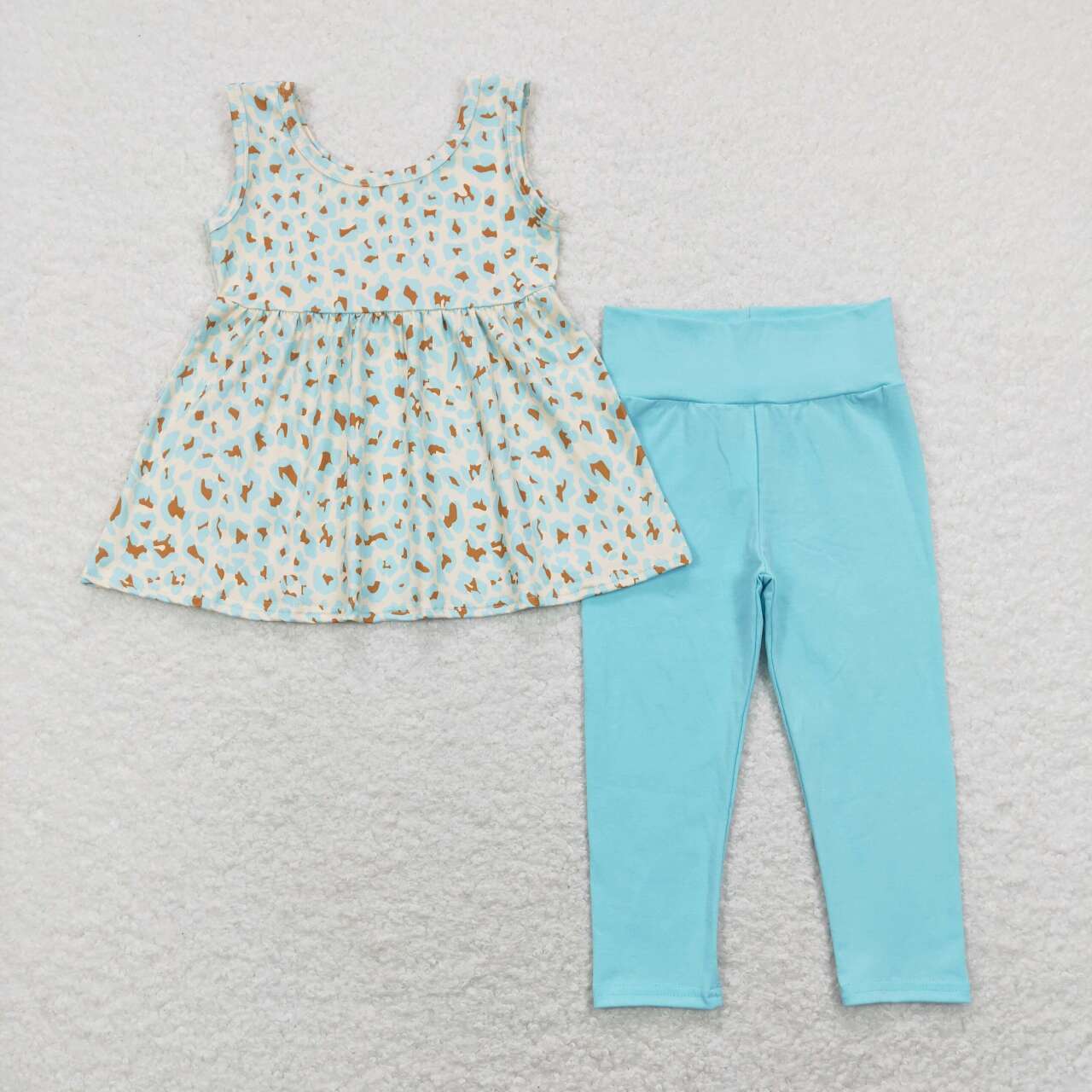 GSPO1177 Blue Leopard Sleeveless Blue Pants Girls Set